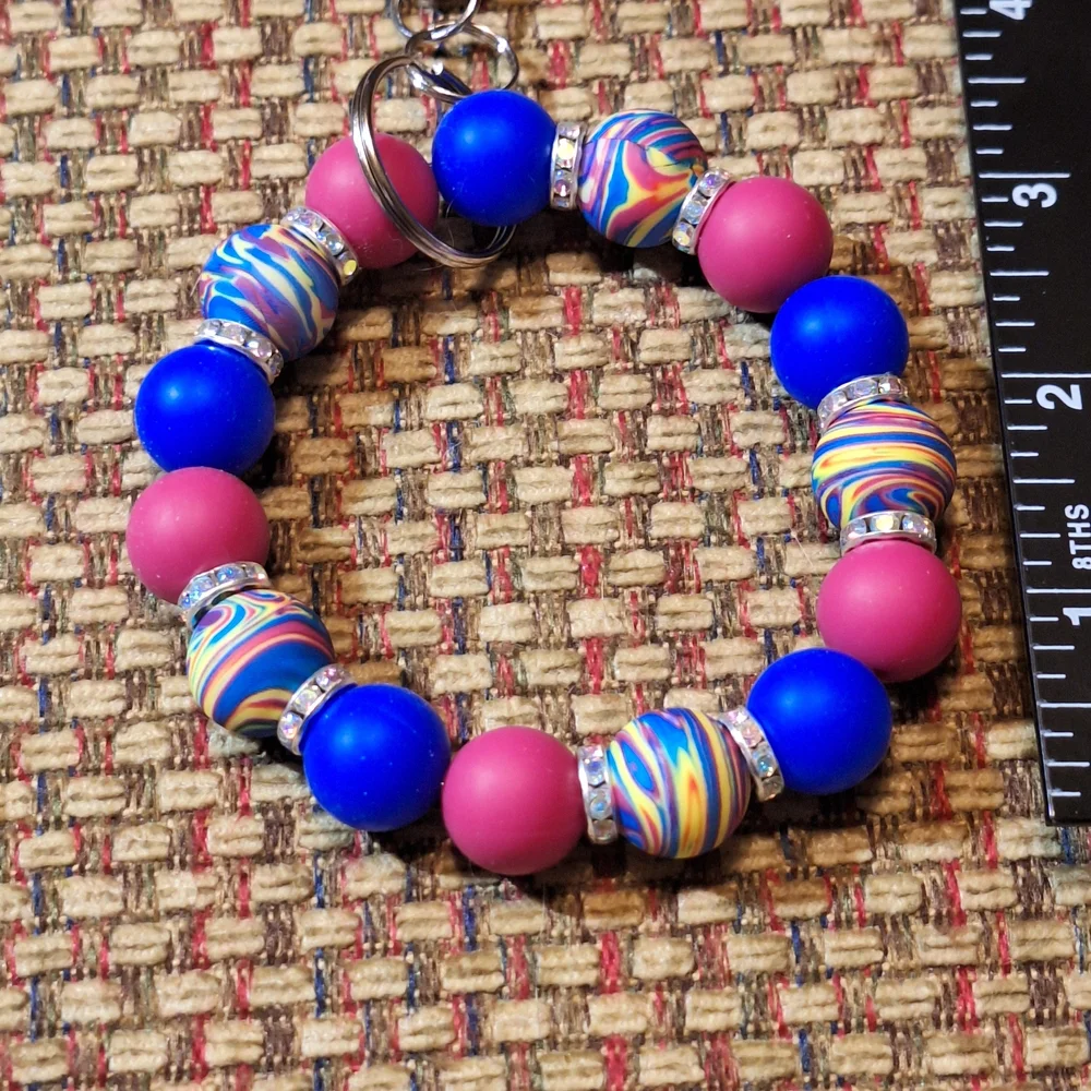 Handcrafted Homemade Artisan Silicone Bead Keychain Bracelet Wristlet